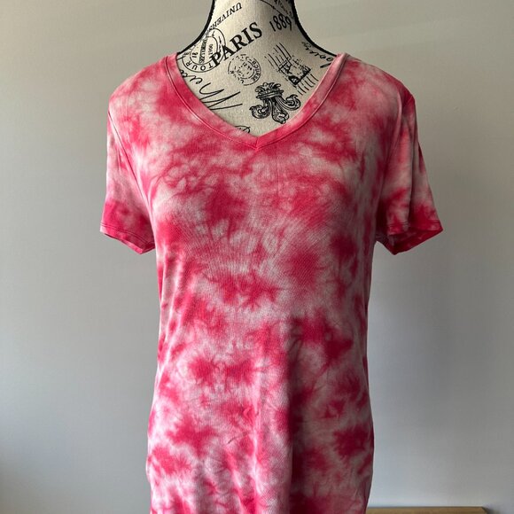 Faded Glory Pink Tie-Dye V-Neck T-Shirt - Size M (8-10) - Soft & Stylish - Picture 1 of 2